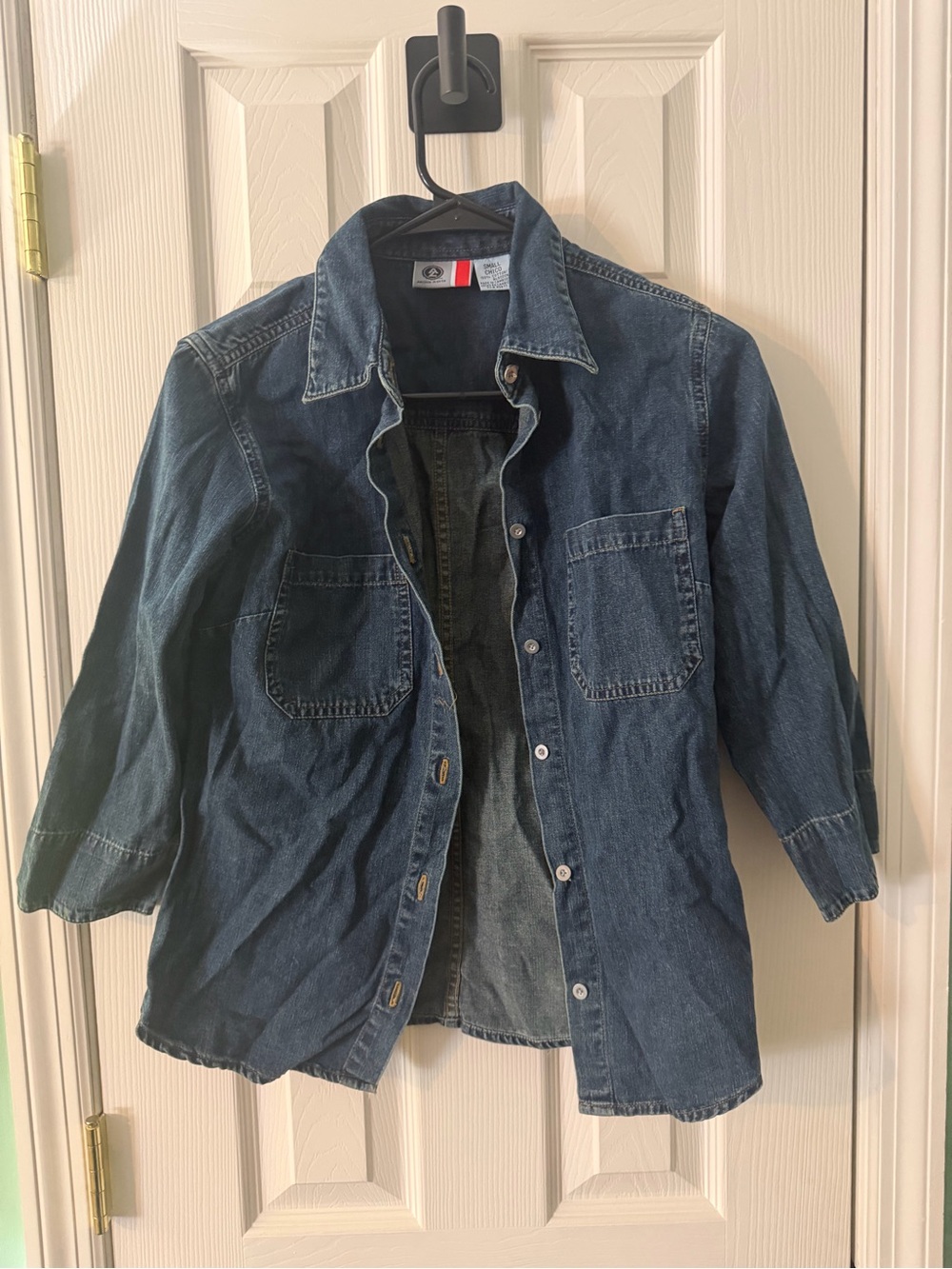 Arizona Jean Company Dark Blue Denim Button-Down Shirt with 3/4 Sleeves| S